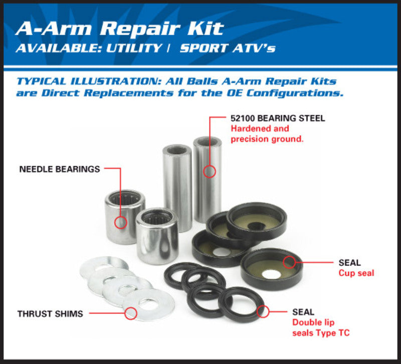 Toate bilele de recondiționare inferioare/superioare A-braț Kit Kawasaki 50-1029