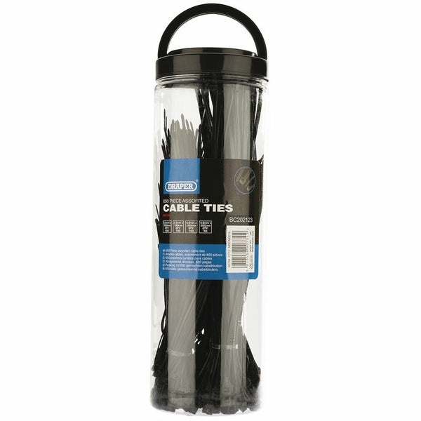 DRAPER Nylon Cable Ties Multi-Sizes Black 650 Pieces 90734.0