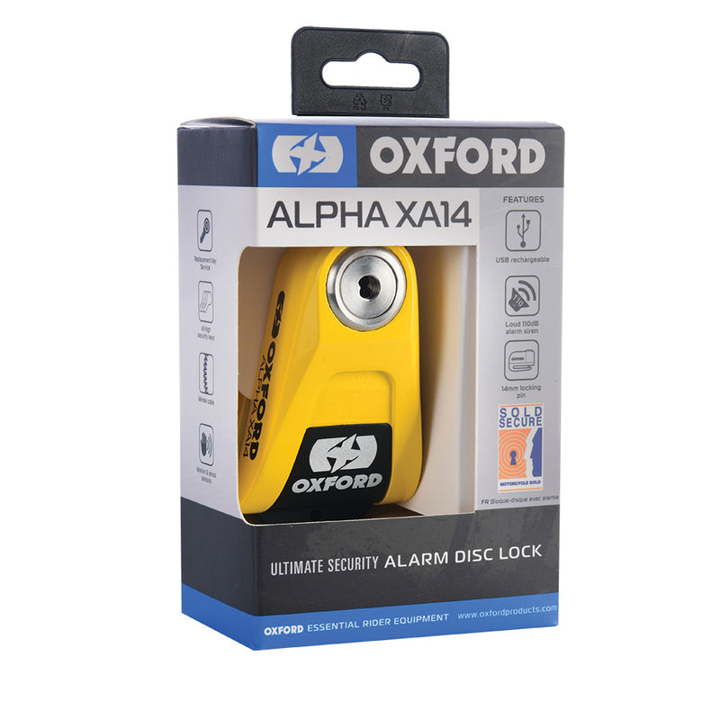 Oxford Alpha XA14 Alarm DISC Lock Ø14mm Oțel inoxidabil negru/galben LK217