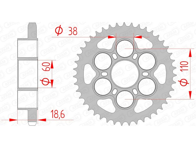 AFAM Steel Standard bakdrev 50801 - 525 i stål, kompatibelt med Ducati-motorcyklar. Designat för hållbarhet och exakt passform för optimal prestanda.