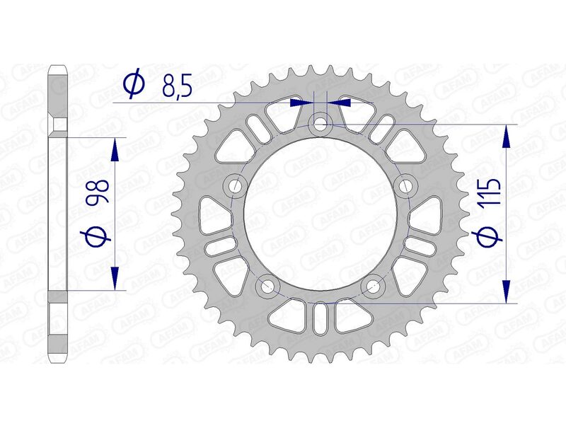 AFAM Aluminium Bakdrev 72101 - 420 med precisionsskärning och lättviktsdesign. Passar Husqvarna, KTM och GasGas 65cc modeller från 1998-2025.