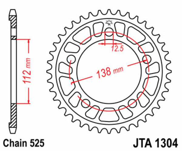 JT Sprock's Aluminum Ultra -light Reaar Sprock 1304 - 525 JTA1304.44