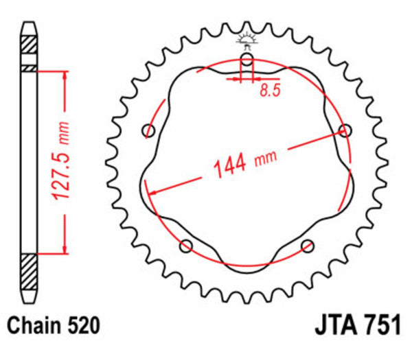 JT Sprock's Standard Oțel Sprock 751 - 520 - Necesită un transportator Sprock din spate JT Sprock JTR751.38