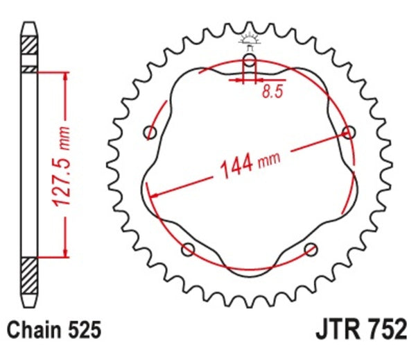 JT Sprock's Standard Standard Sprock 752 - 525 - Necesită un purtător de sprock JT Sprock JTR752.36