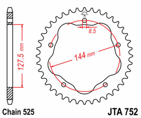 JT Sprock's Standard Standard Sprock 752 - 525 - necesită un transportator Sprock din spate JT Sprock JTR752.39