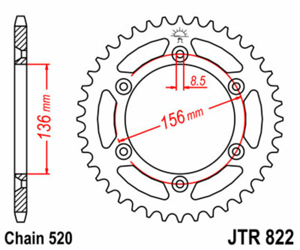JT Sprock's Steel's Standard Sprock 822 - 520 JTR822.44