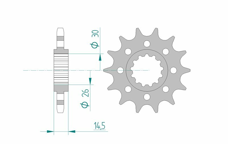 AFAM Steel Standard Front Sprocket 20609 - 525, reservdel för Honda RVF 750 R RC45. Teknisk ritning med mått och spline-detaljer.