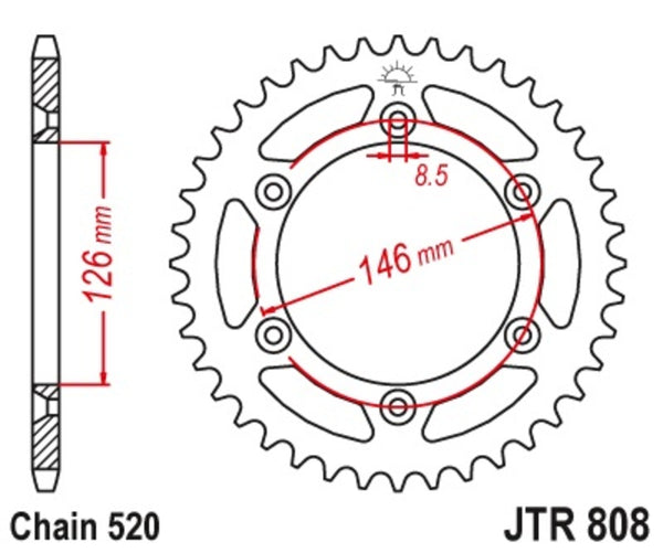 JT Sprock's Self -Cleaning Sprocket din spate 808 - 520 JTR808.49SC