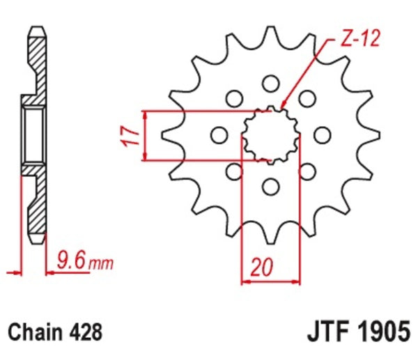 JT Sprock's Steel's Standard Standard Front Sprocket 1905 - 428 JTF1905.13
