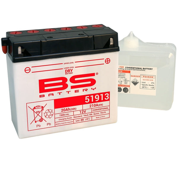 BS Battery Conventional Battery with Acid Pack - 51913 (12C16A-3A) 