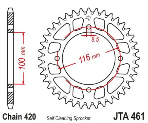 JT Sprock's Aluminum Ultra-Light Self-Cureling Sprocket 461-420 JTA461.51BLK