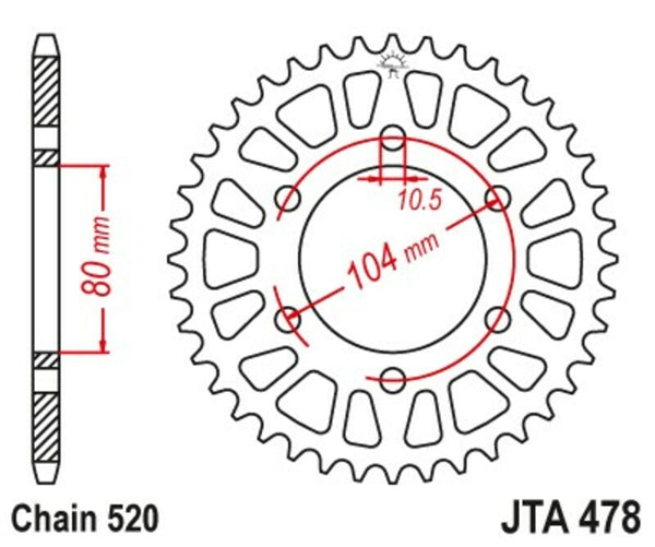 JT Sprock's Aluminum Ultra-Light Self-Cureling Sprocket 478-520 JTA478.43BLK