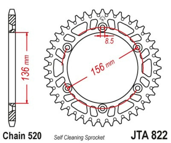 JT Sprock's Aluminum Ultra-Light Self-Cureling Sprocket 822-520 JTA822.45BLK
