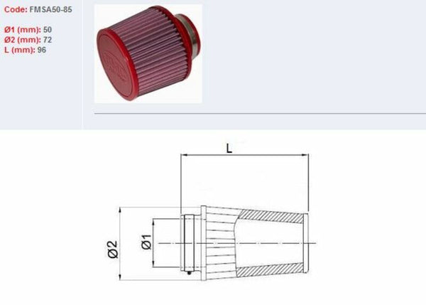 Filtru de aer BMC conic Ø50mm-FMSA50-85 FMSA50-85