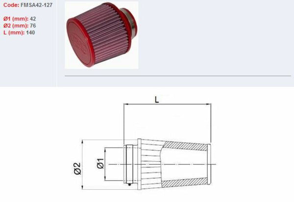 Filtru de aer BMC conic Ø42mm-FMSA42-127 FMSA42-127