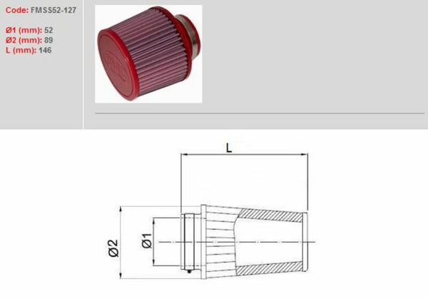 Filtru de aer BMC conic Ø52mm-FMS52-127 FMS52-127