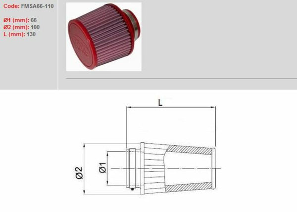 Filtru de aer BMC conic Ø66mm-FMSA66-110 FMSA66-110
