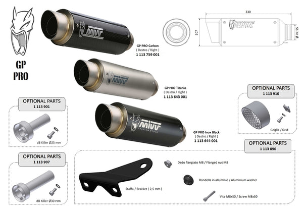 MIVV GP Pro Universal Silencer - partea dreaptă 00.73.ku.sxbp
