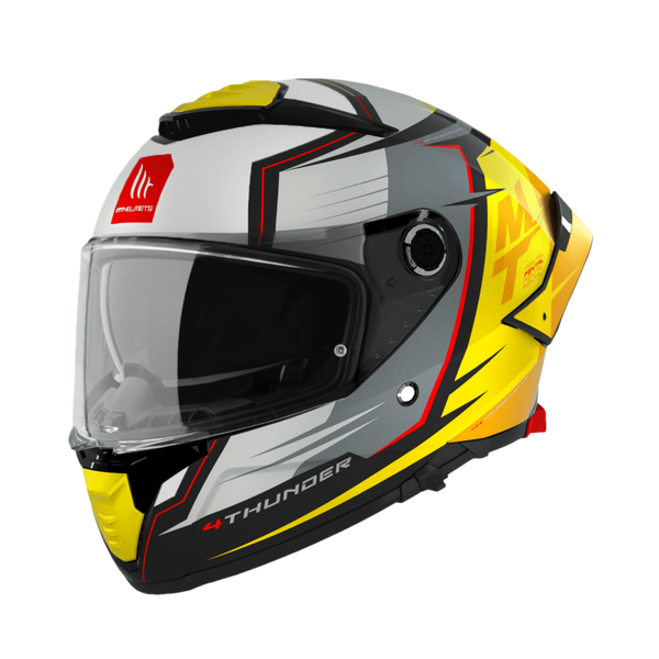 MT Helmets Integral Mc-Hjälm Thunder 4 SV Pental Pearl Gul med aerodynamisk design, visir och gul, grå samt svart grafik.