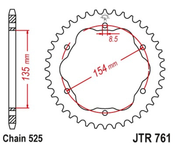 JT Sprock's Standard Standard Sprock 761 - 525 - Necesită un transportator Sprock din spate JT JT JTR761.39
