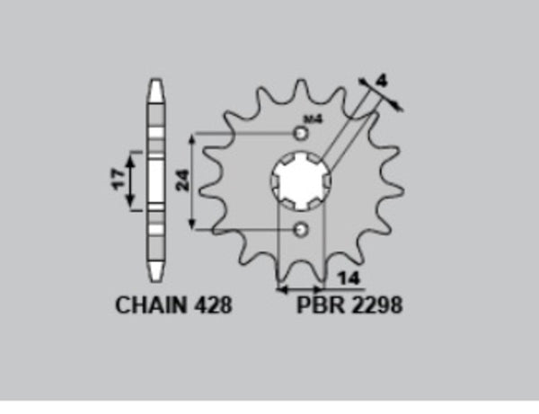 PBR Oțel Standard Front Sprock 2298 - 428 2298 12 18NC
