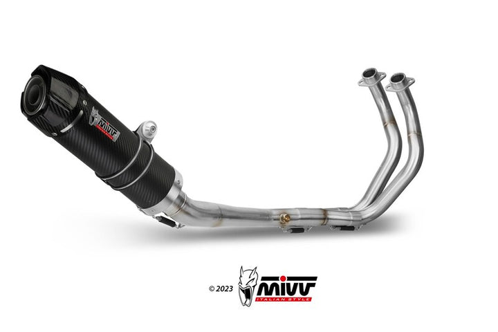 MIVV GP Full Exhaust System Y.045.L2SC i kolfiber och rostfritt stål, fristående produktbild. Premium avgassystem för fordonstillbehör och reservdelar.
