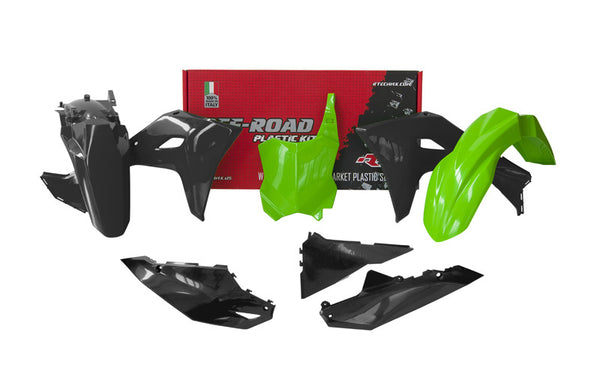 Racetech Plastic Kit 5 părți-negre și verzi până la Kawasaki (R-KITKXF-US5-Z24)
