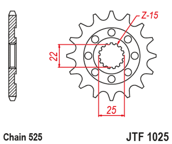 JT Sprock's Steel's Standard Front Sprocket 1025 - 525 JTF1025.15