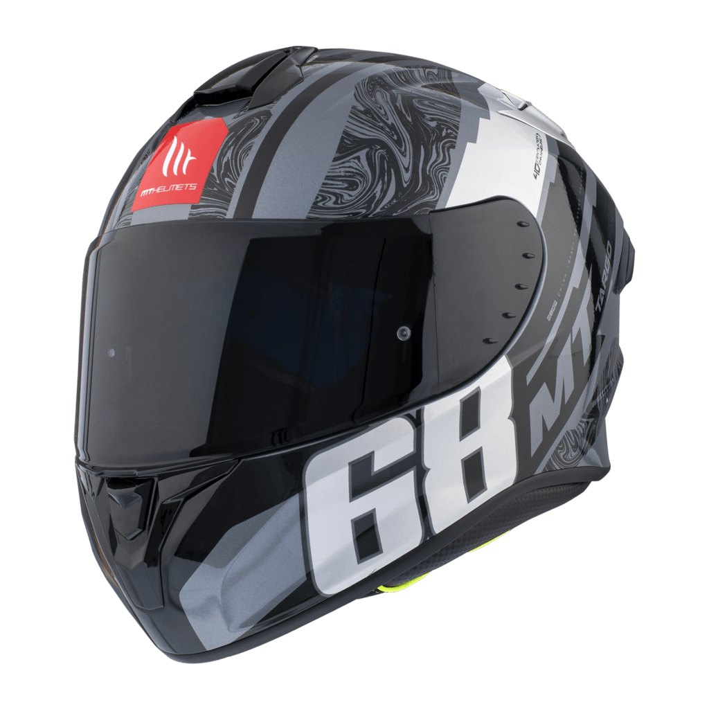 MT Helmets Integral Mc-Hjälm Targo Pro Welcome Grå med modern design, visir och aerodynamiska detaljer. Passar för stadskörning och finns i flera storlekar.