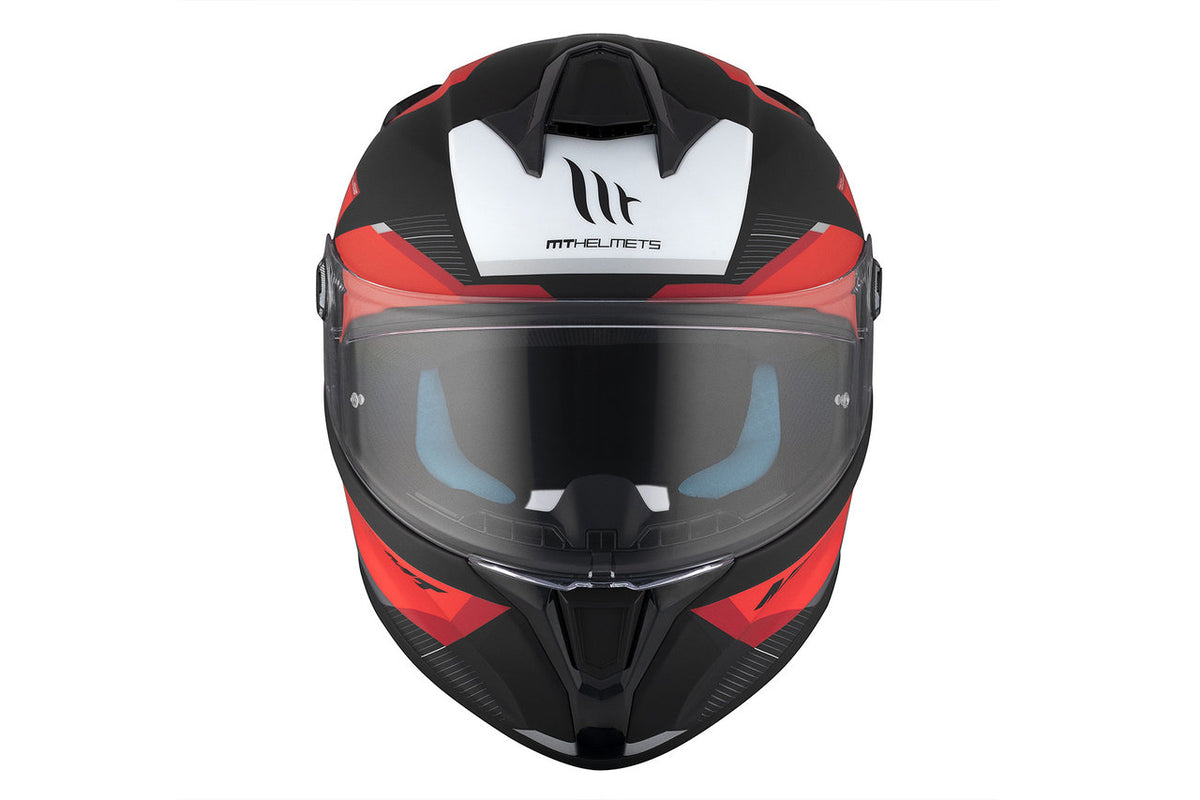 Frontalvy av MT Helmets Integral Mc-Hjälm Targo S Kay B5 med tydligt visir och modern design för motorcyklister.