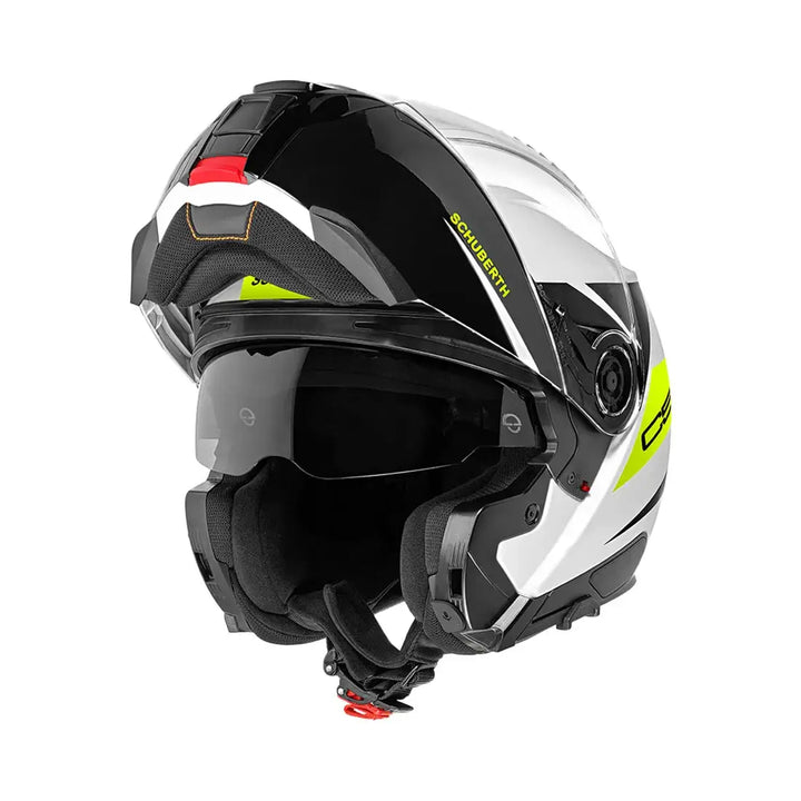 Schuberth C5 Eclipse MC-hjälm med uppfällt visir och hakskydd, ergonomisk design och hög komfort. Begränsat antal!