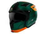 MT Helmets öppen mc-hjälm Streetfighter SV S Totem C6 i grönt och orange med modern design och integrerat visir, storlek XS-XXL.