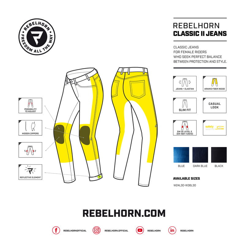 Rebelhorn Women Kevlar Mc-Jeans Classic II albastru închis