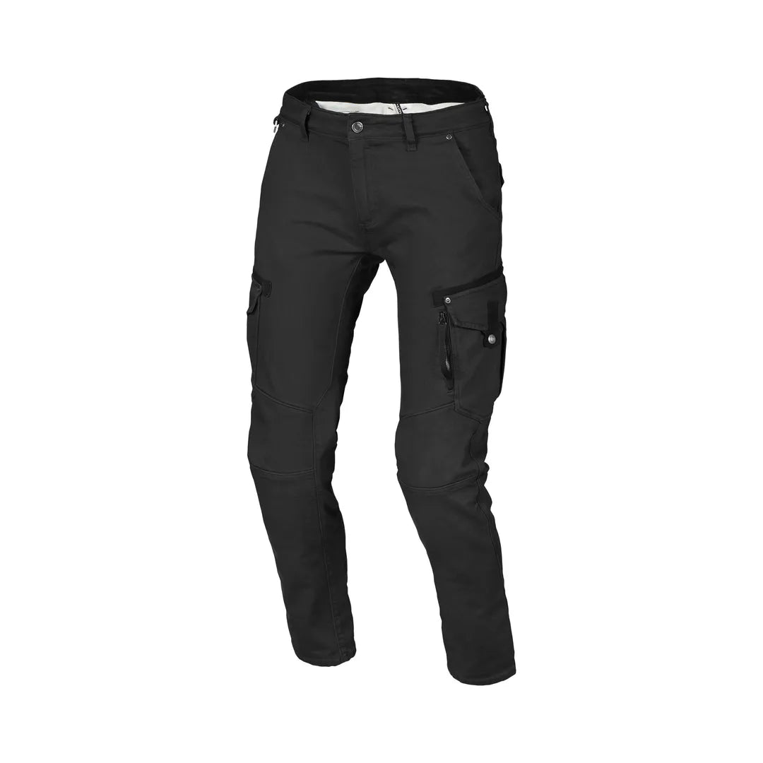 Macna Kevlar Mc-Jeans Takar Svart med slitstark design, framficka och knäskydd för motorcykelåkning. Perfekt för säkerhet och stil.