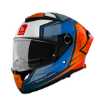 MT Helmets Integral Mc-Hjälm Thunder 4 SV Pental Pearl Orange med aerodynamisk design, visir och färgglada detaljer i blått och orange.