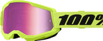 100% Goggles Strata 2 Neon Yellow med spegelglas, skyddsglasögon för motocross och motorcykel. Ergonomisk design och justerbart band.