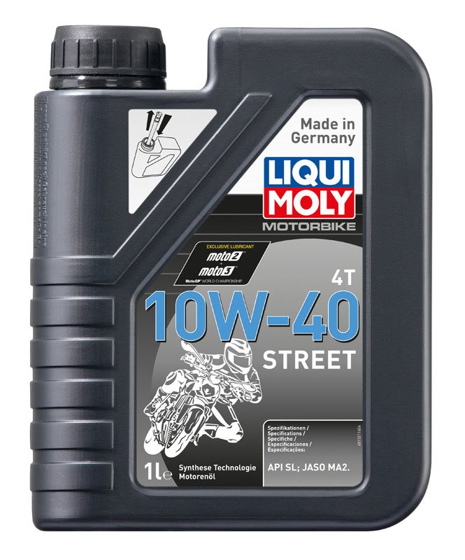 Liqui Moly Motorolja 4T 10W-40 STREET 1L för motorcyklar, med syntetisk teknologi, idealisk för motorunderhåll och prestanda.