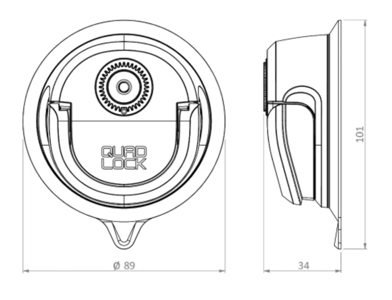 Teknisk ritning av 360 Suction Base med mått, designad för högstyrke montering på släta ytor.